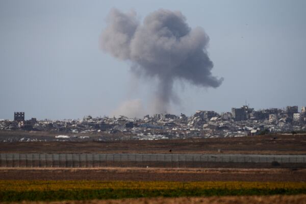 Smoke rises following an Israeli army bombardment in the Gaza Stip, as seen from southern Israel, Monday, May 19, 2025. (AP Photo/Ohad Zwigenberg)
