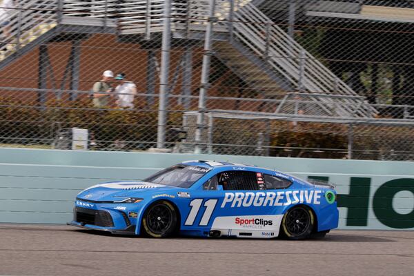 Denny Hamlin drives during a NASCAR Cup Series auto race at Homestead-Miami Speedway in Homestead, Fla., Sunday, March 23, 2025. (AP Photo/Terry Renna)