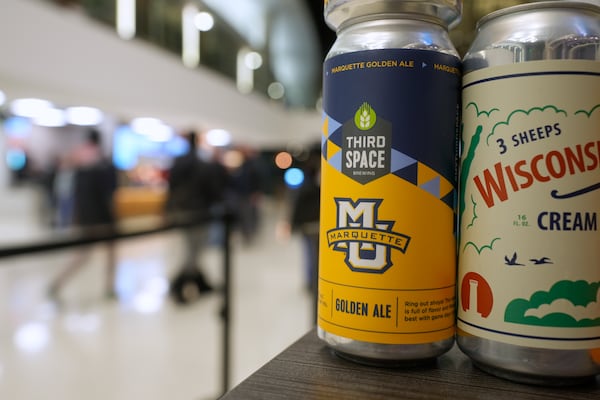 Third Space Marquette beer is seen before an NCAA college basketball game Tuesday, Feb. 11, 2025, in Milwaukee. (AP Photo/Morry Gash)