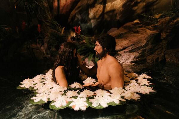 An exhibit of Adam and Eve is seen at the Creation Museum in Petersburg, Ky., Friday, March 21, 2025. (AP Photo/Madeleine Hordinski)