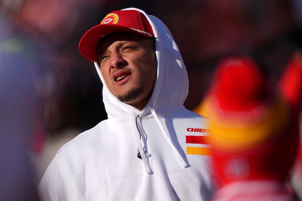 Kansas City Chiefs quarterback Patrick Mahomes is seen before an NFL football game against the Denver Broncos Sunday, Jan. 5, 2025, in Denver. (AP Photo/David Zalubowski)