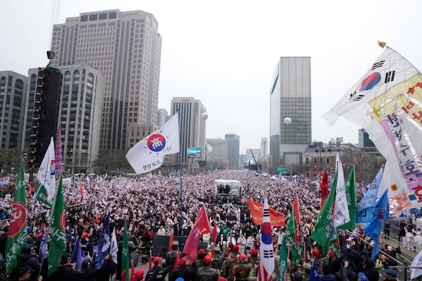 FILE - Supporters of impeached South Korean President Yoon Suk Yeol stage a rally to oppose his impeachment in Seoul, South Korea, on March 1, 2025. (AP Photo/Ahn Young-joon, File)