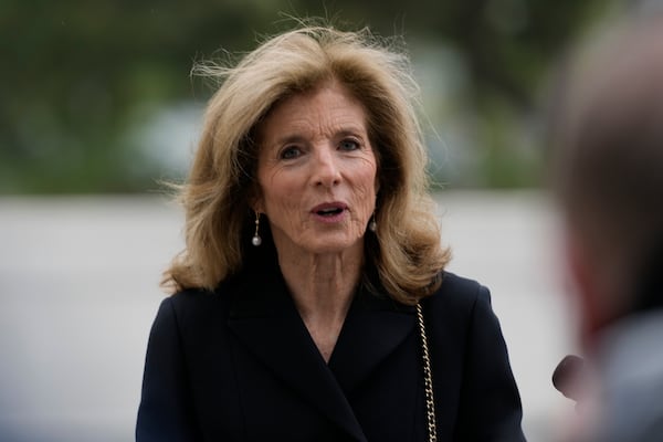 Caroline Kennedy arrives at the JFK Library where she will present former Vice President Mike Pence with the John F. Kennedy Profile in Courage Award, Sunday, May 4, 2025, in Boston. (AP Photo/Robert F. Bukaty)