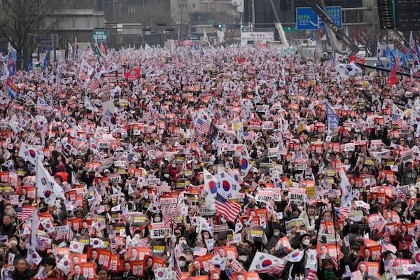 FILE - Supporters of impeached South Korean President Yoon Suk Yeol stage a rally to oppose his impeachment in Seoul, South Korea, on March 1, 2025. (AP Photo/Ahn Young-joon, File)