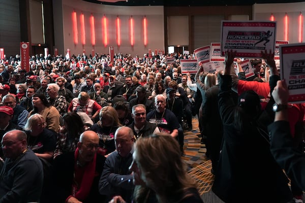 Delegates attend the Michigan Republican Party Convention, Saturday, Feb. 22, 2025, in Detroit. (AP Photo/Paul Sancya)