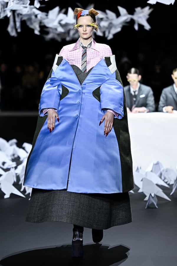 A model walks the runway during the Thom Browne Fall/Winter 2025 fashion show as part of New York Fashion Week on Tuesday, Feb. 11, 2025, at The Shed in New York. (Photo by Evan Agostini/Invision/AP)