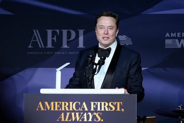 FILE - Elon Musk speaks after President-elect Donald Trump spoke during an America First Policy Institute gala at his Mar-a-Lago estate, Nov. 14, 2024, in Palm Beach, Fla. (AP Photo/Alex Brandon, File)