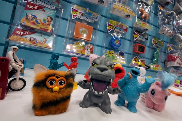 The World's Smallest Toys brand is displayed at the Toy Fair, in New York's Javits Center Monday, March 3, 2025. (AP Photo/Richard Drew)