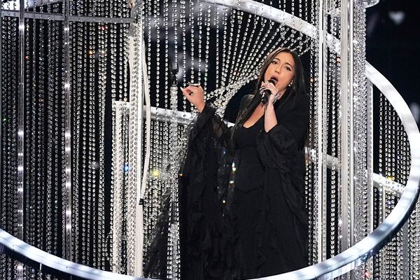 Yuval Raphael from Israel performs the song "New Day Will Rise" during the Grand Final of the 69th Eurovision Song Contest, in Basel, Switzerland, Saturday, May 17, 2025. (AP Photo/Martin Meissner)