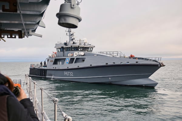 Estonian naval ships sail in the Baltic Sea on Thursday, Jan. 9, 2025, as part of stepped-up NATO patrols in the region following suspected sabotage of undersea cables. (AP Photo/Hendrik Osula)