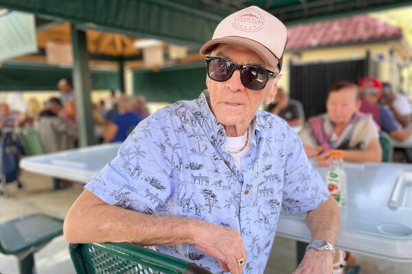 Julian Padron, 79, poses for a photo, March 13, 2024, in Miami. He was a political prisoner in Cuba but arrived decades ago. He considers Trump's actions anti-democratic and is against his immigration policies that may target Hispanics on Miami. (AP PhotoAdriana Gomez Licon)