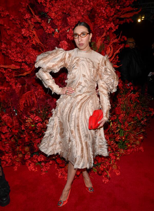 Caroline Vazzana attends the Christian Siriano Fall/Winter 2025 fashion show at Chelsea Industrial during New York Fashion Week on Thursday, Feb. 6, 2025, in New York. (Photo by Evan Agostini/Invision/AP)