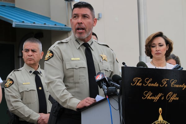 Santa Fe County Sheriff Adan Mendoza answers questions about the investigation into the deaths of actor Gene Hackman and his wife Betsy Arakawa in Santa Fe, New Mexico, on Friday, March 7, 2025. (AP Photo/Susan Montoya Bryan)