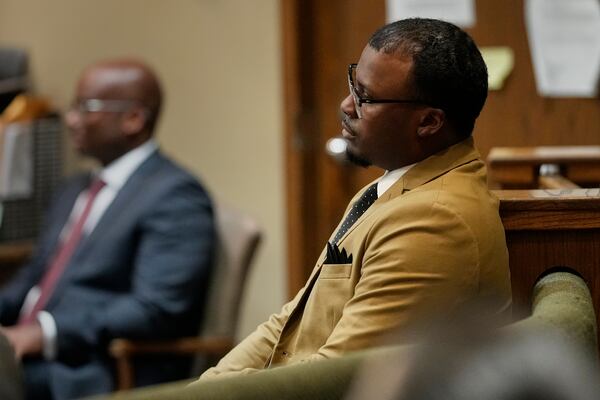 Former Memphis police officer Justin Smith Jr., one of three former Memphis officers charged with fatally beating Tyre Nichols in 2023, sits in the courtroom, Wednesday, April 30, 2025, in Memphis, Tenn. (AP Photo/George Walker IV, Pool)