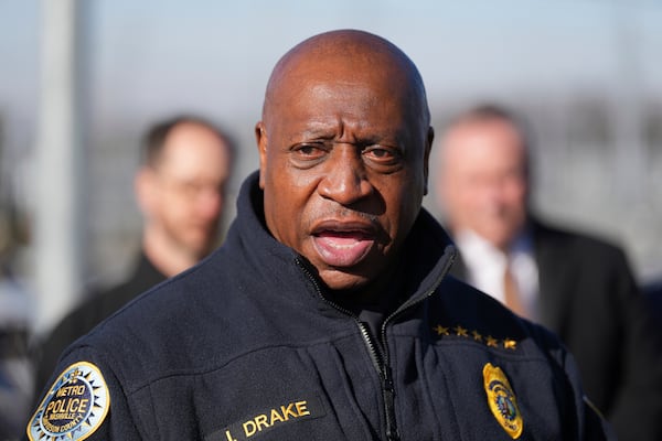 Metro Nashville Police Chief John Drake talks to media following a shooting at Antioch High School in Nashville, Tenn., Wednesday, Jan. 22, 2025. (AP Photo/George Walker IV)