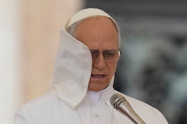 Pope Leo XIV holds his first weekly general audience in St. Peter's Square at The Vatican, Wednesday, May 21, 2025. (AP Photo/Gregorio Borgia)