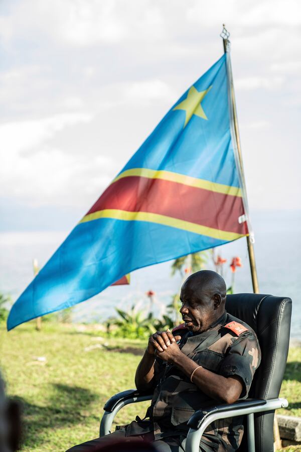 FARDC Major General Peter Cirimwami, governor of the province of Nord-Kivu, photographed at a news conference in Goma, Democratic Republic of the Congo in May 2024, has died from injuries sustained in fighting on the front line as M23 rebels close in on Goma. (AP Photo/Moses Sawasawa)