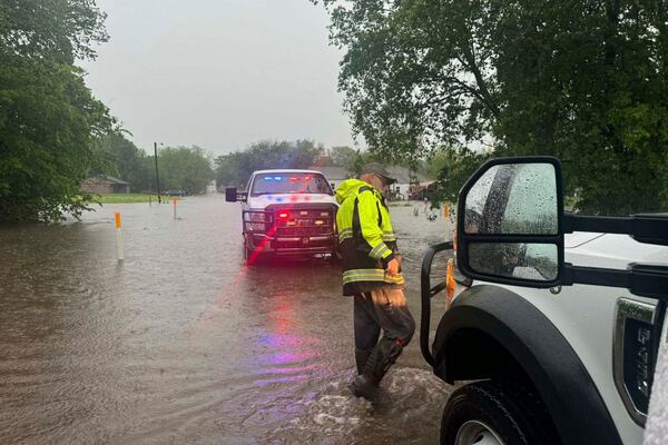 This photo provided by the Lexington Fire Department shows flooding in Lexington, Okla., Wednesday, April 30, 2025. Several people were evacuated from their homes due to flooding. (Trenton Mitchell/Lexington Fire Department via AP)