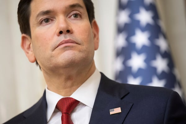 U.S. Secretary of State Marco Rubio speaks with the media following meetings with a Ukrainian delegation in Jeddah, Saudi Arabia, March 11, 2025. (Saul Loeb/Pool Photo via AP)