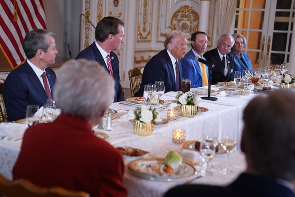 President-elect Donald Trump speaks during a meeting with Republican governors at Mar-a-Lago, Thursday, Jan. 9, 2025, in Palm Beach, Fla. (AP Photo/Evan Vucci)