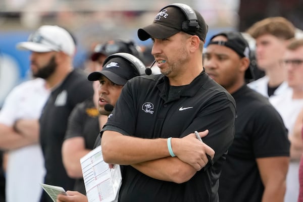 Iowa State head coach Matt Campbell watches his team on the field during the first half of the Pop Tarts Bowl NCAA college football game against Miami, Saturday, Dec. 28, 2024, in Orlando, Fla. (AP Photo/John Raoux)