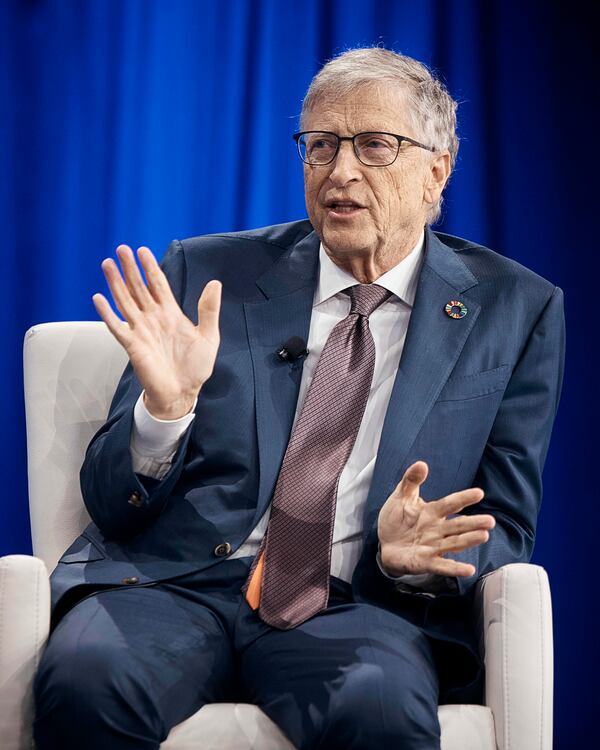 FILE- Bill Gates speaks during the Clinton Global Initiative on Sept. 24, 2024, in New York. (AP Photo/Andres Kudacki, File)