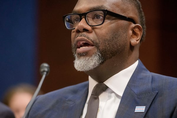 Chicago Mayor Brandon Johnson responds to questions during a House Committee on Oversight and Government Reform hearing with Sanctuary City Mayors on Capitol Hill, Wednesday, March 5, 2025, in Washington. (AP Photo/Rod Lamkey, Jr.)