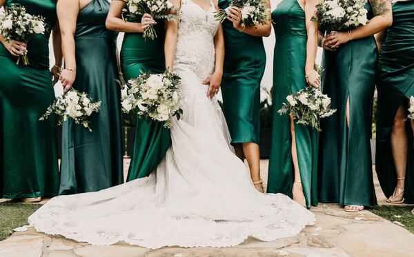 Sarah Garrick stands with her bridesmaids in McKinney, Texas on on April 7, 2023. (April Pinto Photography via AP)