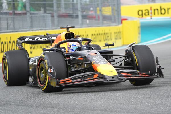 Red Bull driver Max Verstappen of the Netherlands steers his car during a practice session for the Formula One Miami Grand Prix auto race, Friday, May 2, 2025, in Miami Gardens, Fla. (AP Photo/Marta Lavandier)