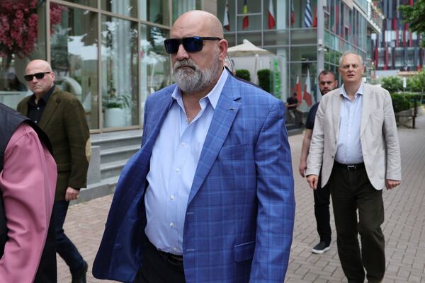 Chris LaCivita, Trump-linked electoral campaign consultant who hired from Albania's main opposition Democratic Party leader, walks in the Albanian capital ahead of the polls on Sunday with Socialist Prime Minister Edi Rama seeking a fourth term, in Tirana, Albania, Friday, May 9, 2025. (AP Photo/Vlasov Sulaj)