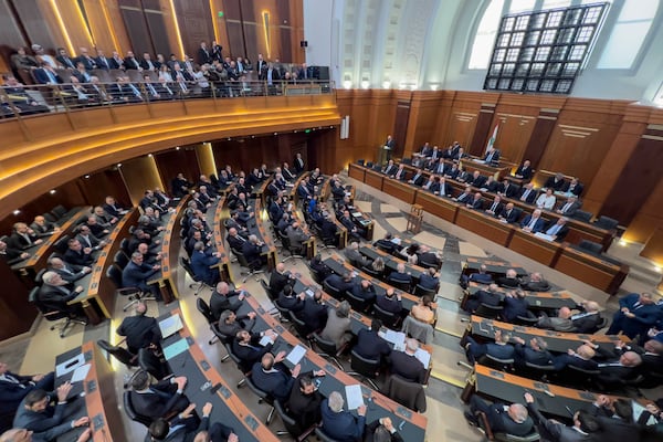 Lebanese lawmakers gather to elect a new president at the parliament building in downtown Beirut, Lebanon, Thursday, Jan. 9, 2025. (AP Photo/Hussein Malla)