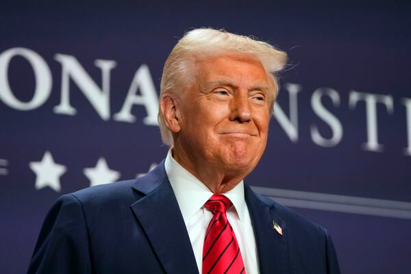 President Donald Trump arrives to speak at the 2025 House Republican Members Conference Dinner at Trump National Doral Miami in Doral, Fla., Monday, Jan. 27, 2025. (AP Photo/Mark Schiefelbein)