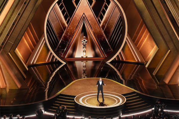 Host Conan O'Brien speaks during the Oscars on Sunday, March 2, 2025, at the Dolby Theatre in Los Angeles. (AP Photo/Chris Pizzello)