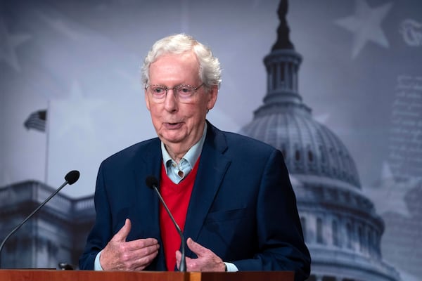 FILE - Senate Minority Leader Mitch McConnell R-Ky. speaks during a news conference at the Capitol in Washington, Nov. 6, 2024. (AP Photo/Jose Luis Magana, File)