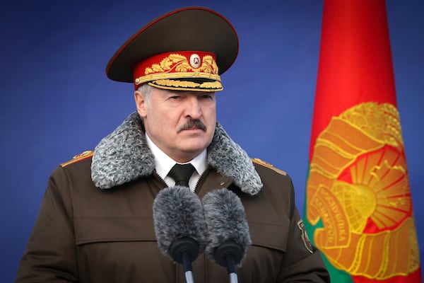 FILE - President Alexander Lukashenko of Belarus delivers a speech at the Belarusian Interior Ministry special forces base in Minsk, Belarus, on Dec. 30, 2020. (Maxim Guchek/BelTA Pool Photo via AP, File)