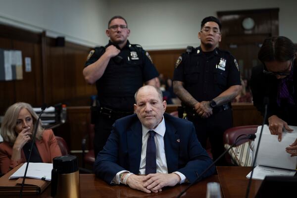 Harvey Weinstein appears in state court in Manhattan, Thursday, May 1, 2025 in New York. (AP Photo/Adam Gray, Pool)