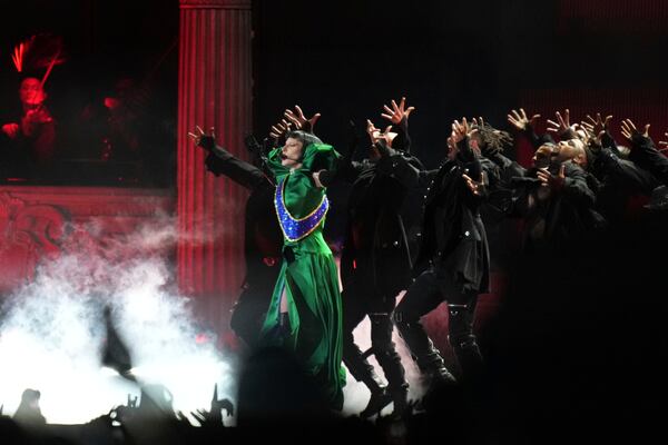 Lady Gaga performs during her free concert on Copacabana Beach in Rio de Janeiro, Saturday, May 3, 2025. (AP Photo/Silvia Izquierdo)