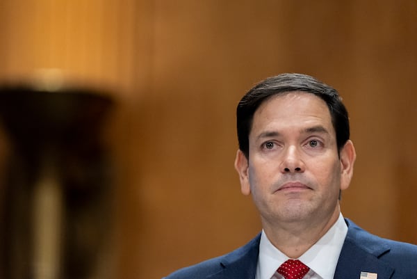 Sen. Marco Rubio, R-Fla., President-elect Donald Trump's choice to be Secretary of State, appears before the Senate Foreign Relations Committee for his confirmation hearing, at the Capitol in Washington, Wednesday, Jan. 15, 2025. (AP Photo/Alex Brandon)