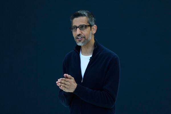 Alphabet CEO Sundar Pichai speaks at a Google I/O event in Mountain View, Calif., Tuesday, May 20, 2025. (AP Photo/Jeff Chiu)