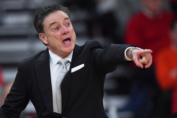 St. John's head coach Rick Pitino calls to his players during the first half in the first round of the NCAA college basketball tournament, Thursday, March 20, 2025, in Providence, R.I. (AP Photo/Steven Senne)