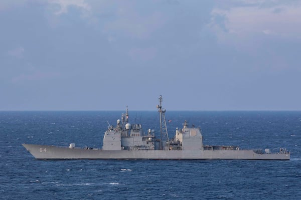 The Ticonderoga-class guided-missile cruiser USS Gettysburg (CG 64) steams in the Mediterranean Sea, Dec. 15, 2025. (Kaitlin Young/U.S. Navy via AP)